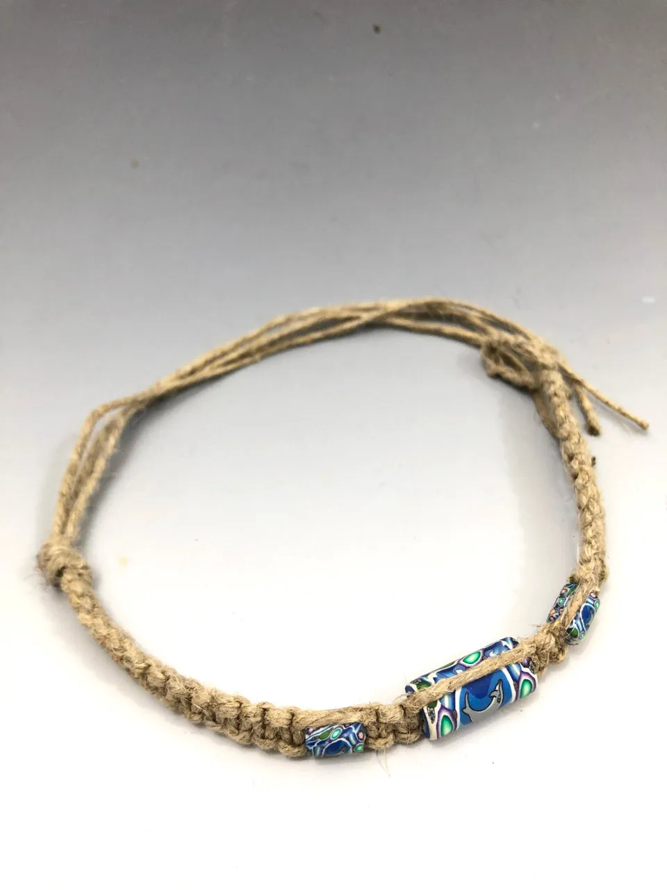 90s Hemp & Clay Bracelet (Dolphin Design)