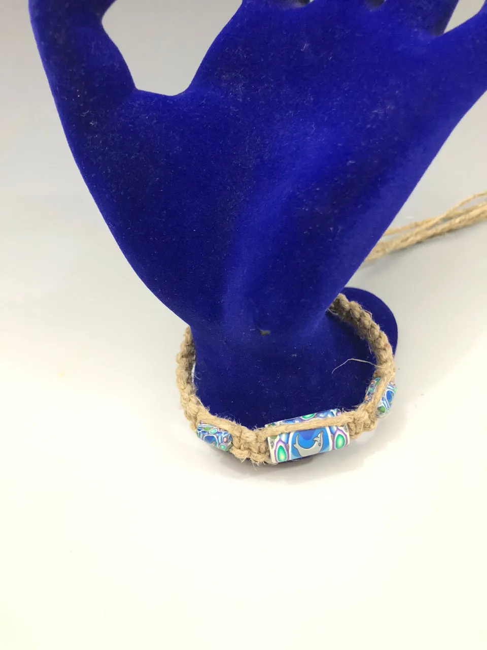 90s Hemp & Clay Bracelet (Dolphin Design)