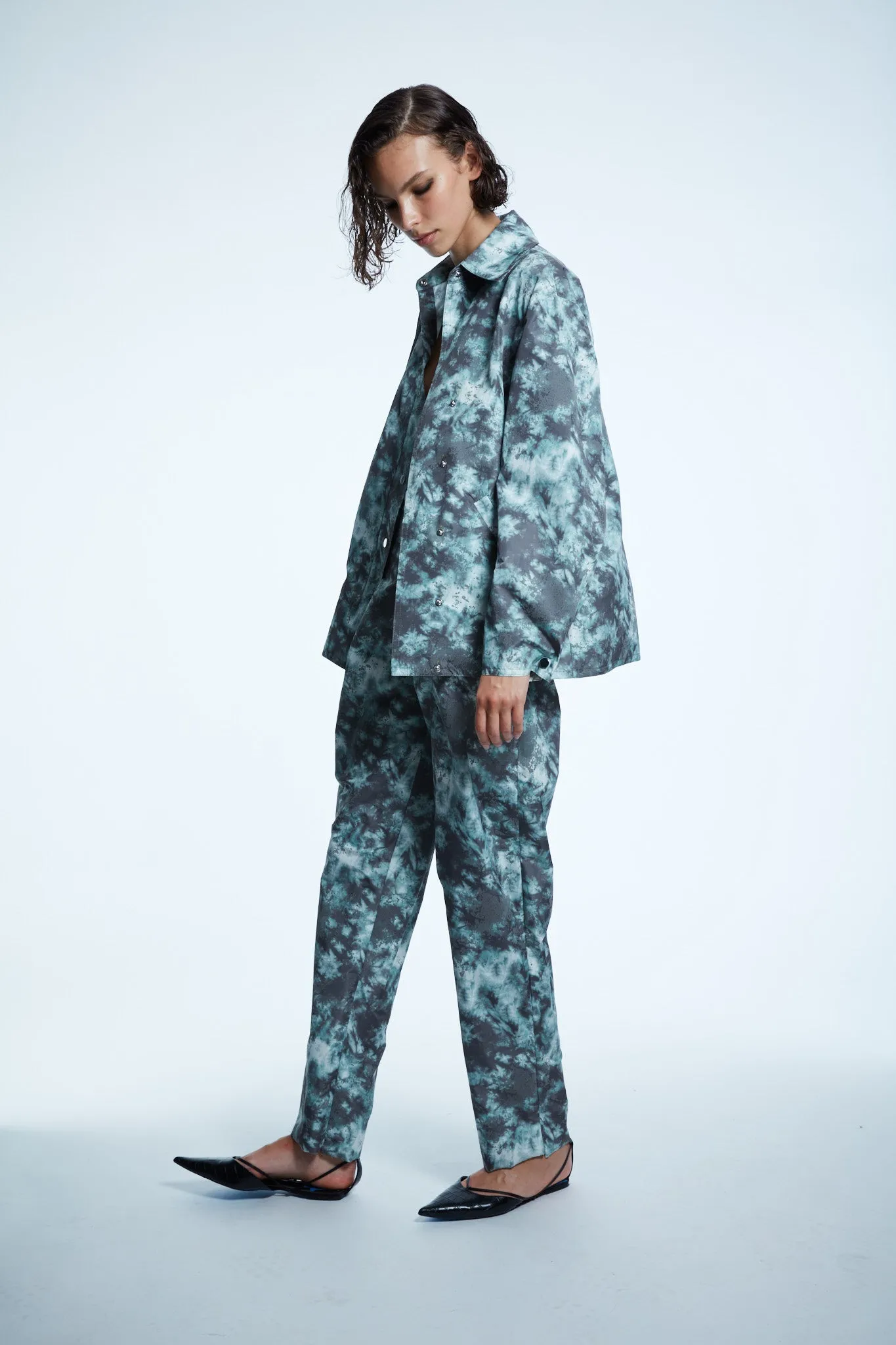 ABSTRACT FLORAL REFLECTIVE NYLON PANTS