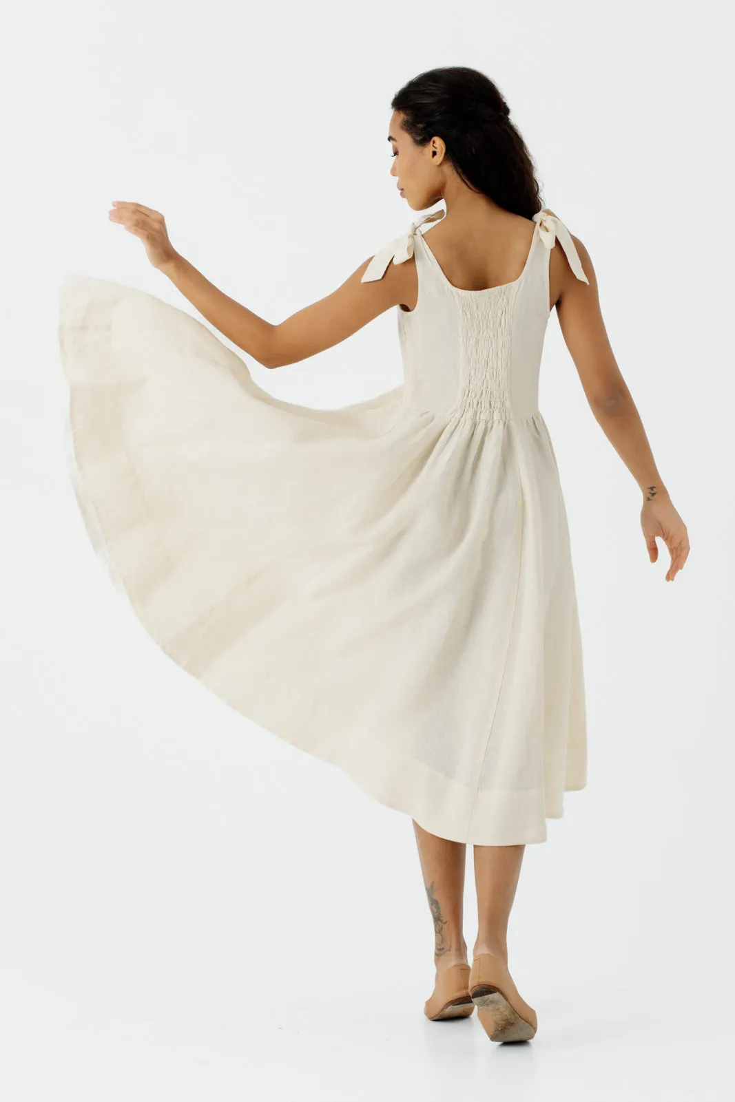 Amelia Dress, Sleeveless, Hemp, Milky White