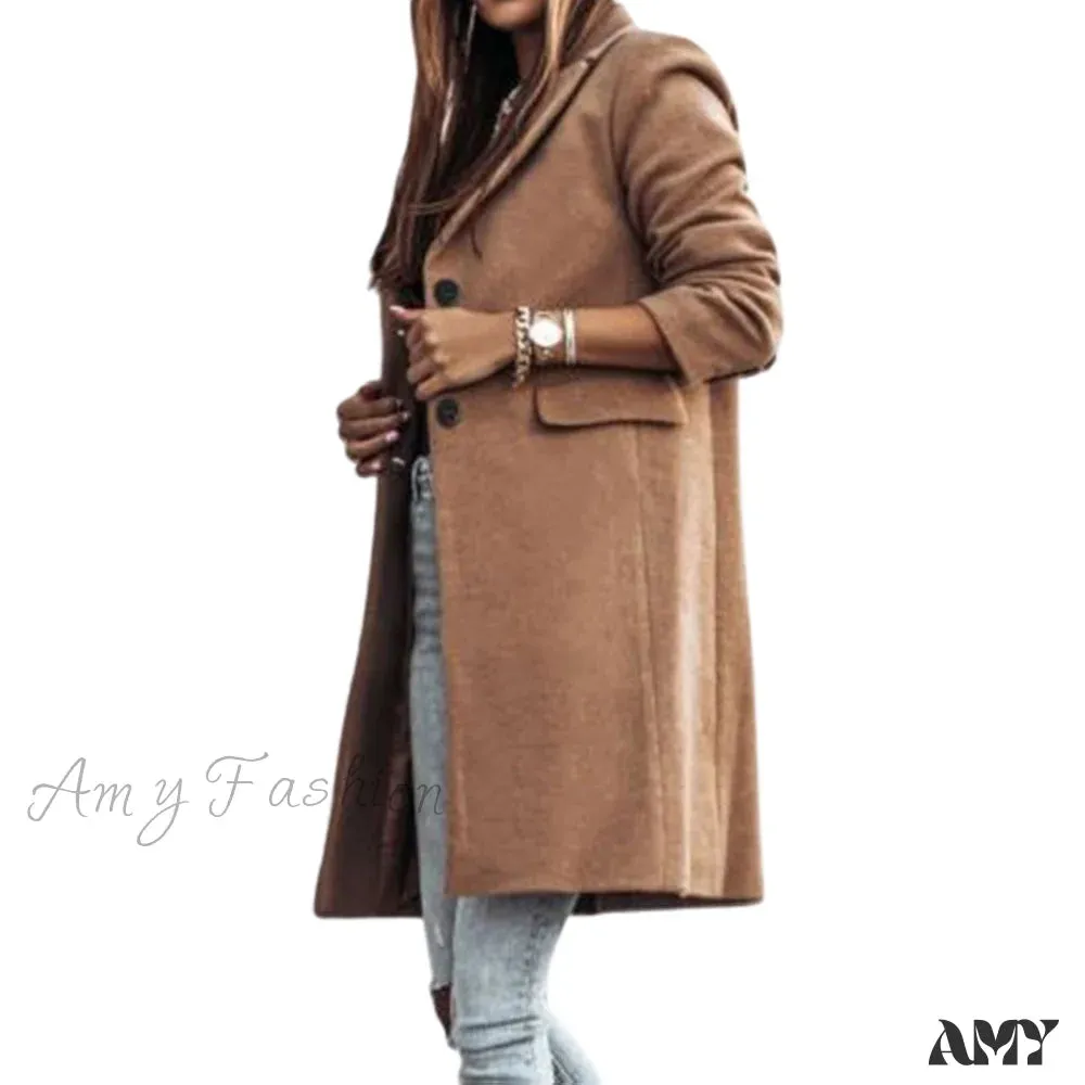 Amy Fashion - Casual Woolen long Overcoat