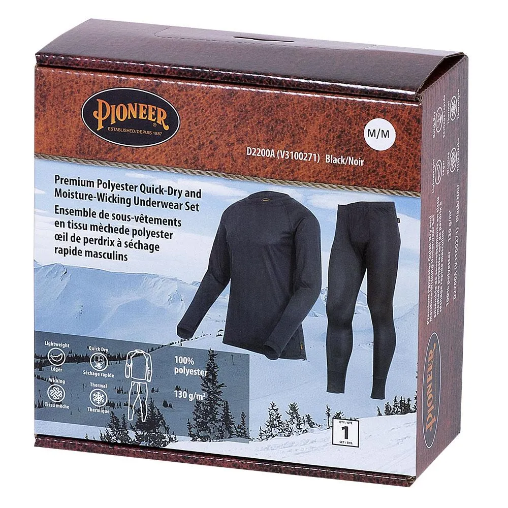 Base Layer - Pioneer Black Premium Polyester Quick-Dry and Moisture-Wicking Set, D2200A