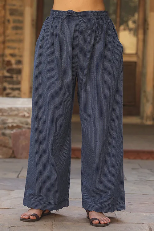 Dharan Scallop Cotton Blue Pants