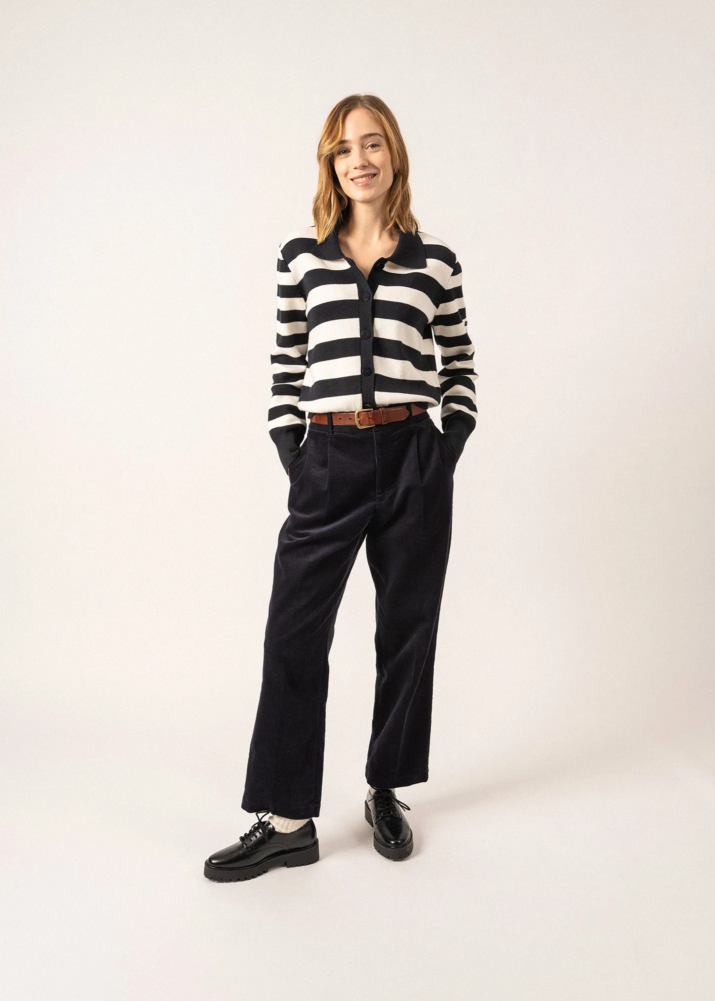 Gilet rayé Galway - en coton et cachemire (NAVY/ECUME)
