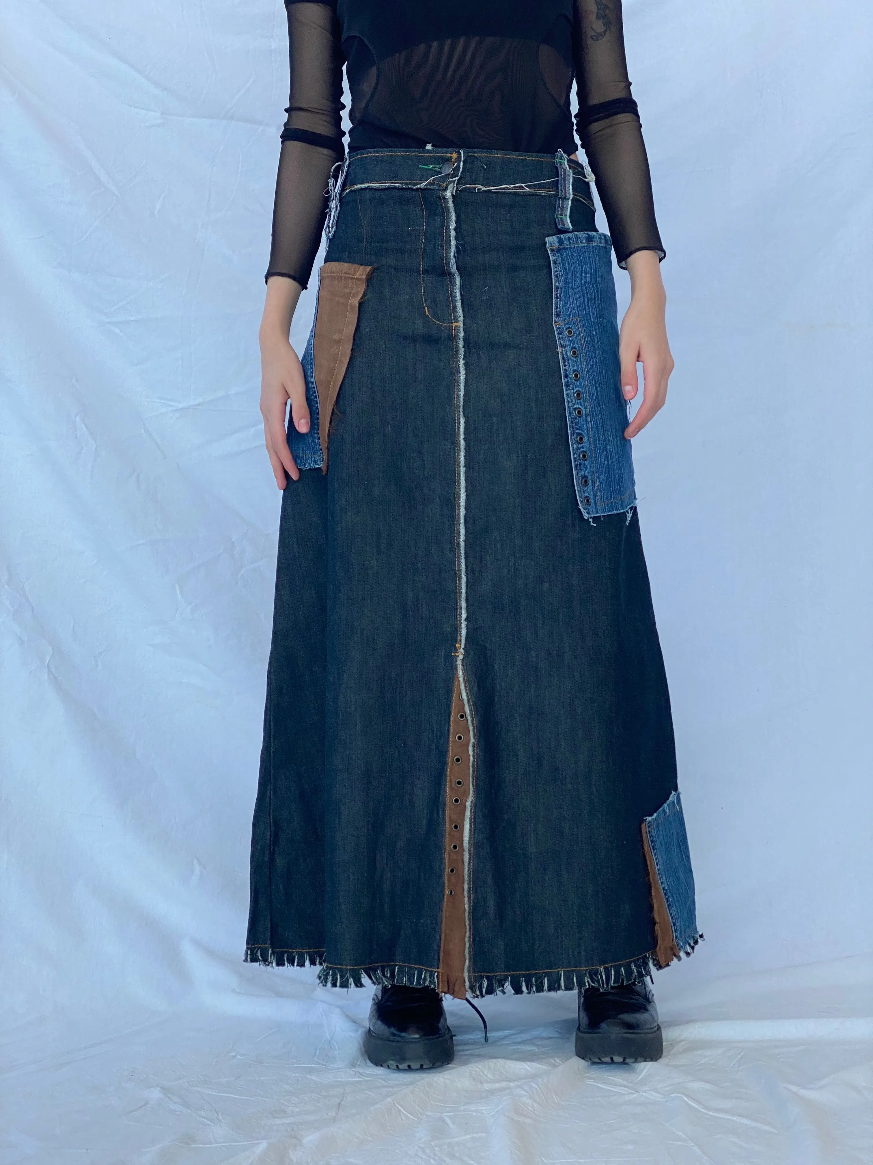 Reworked Balagan Maxi Denim Skirt