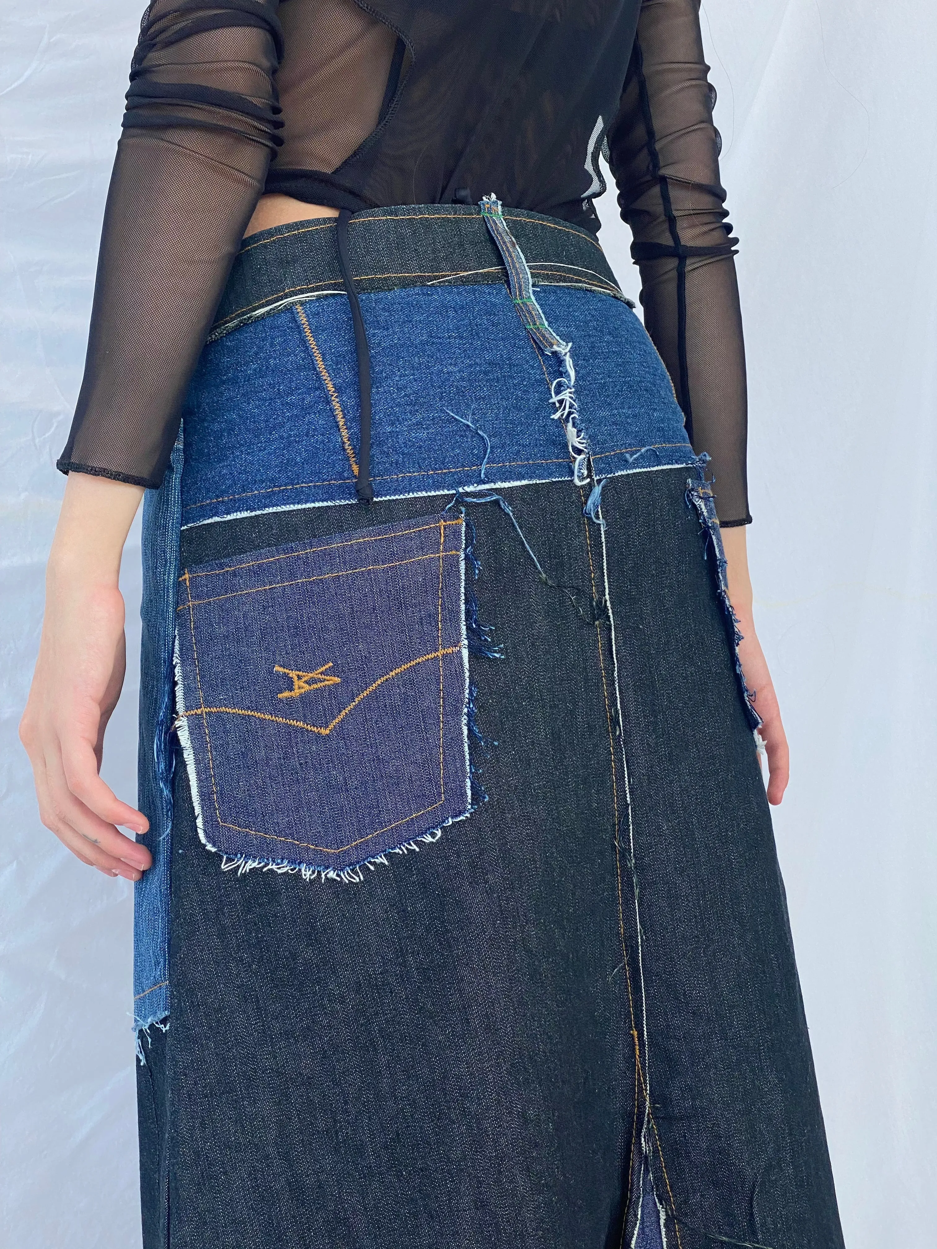 Reworked Balagan Maxi Denim Skirt