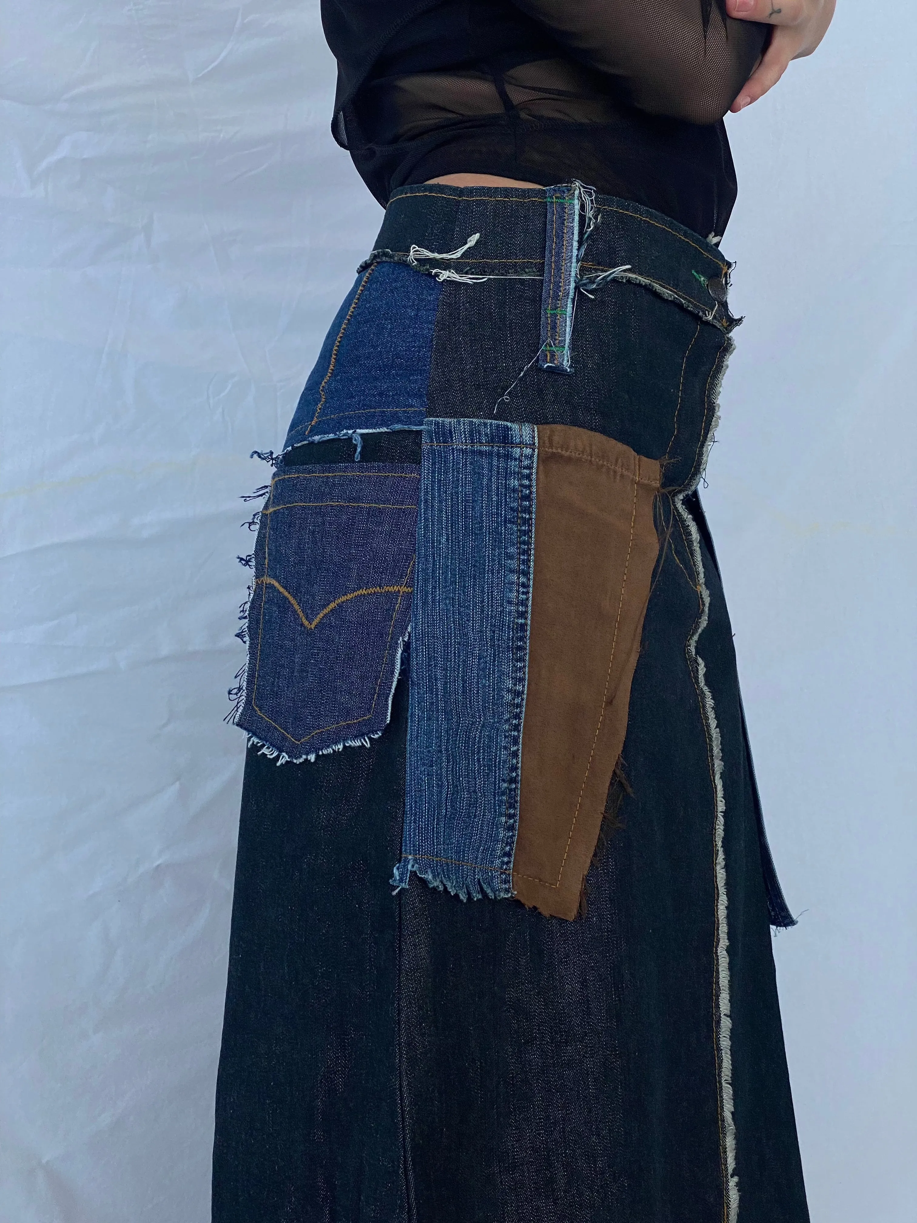 Reworked Balagan Maxi Denim Skirt