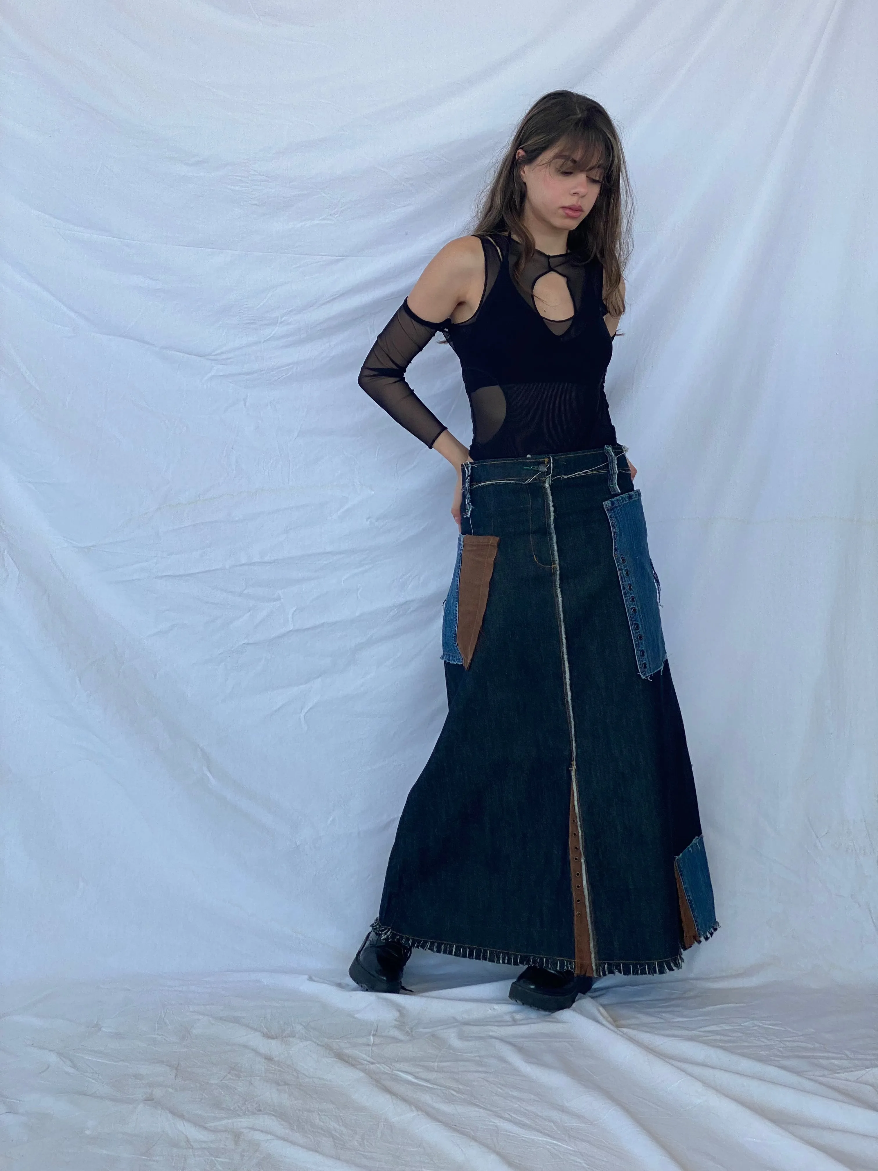 Reworked Balagan Maxi Denim Skirt