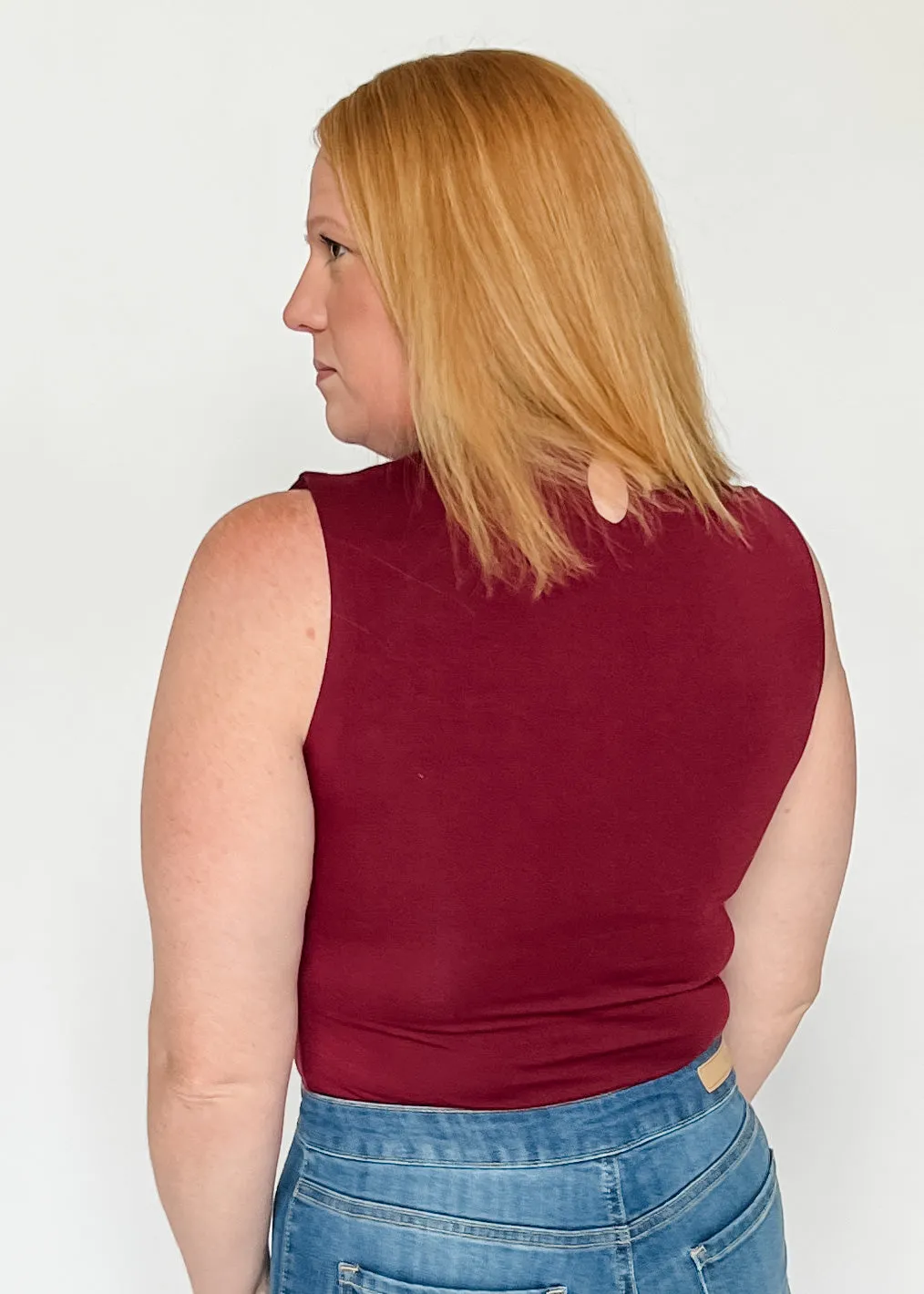 Smooth Mock Neck Bodysuit - Burgundy