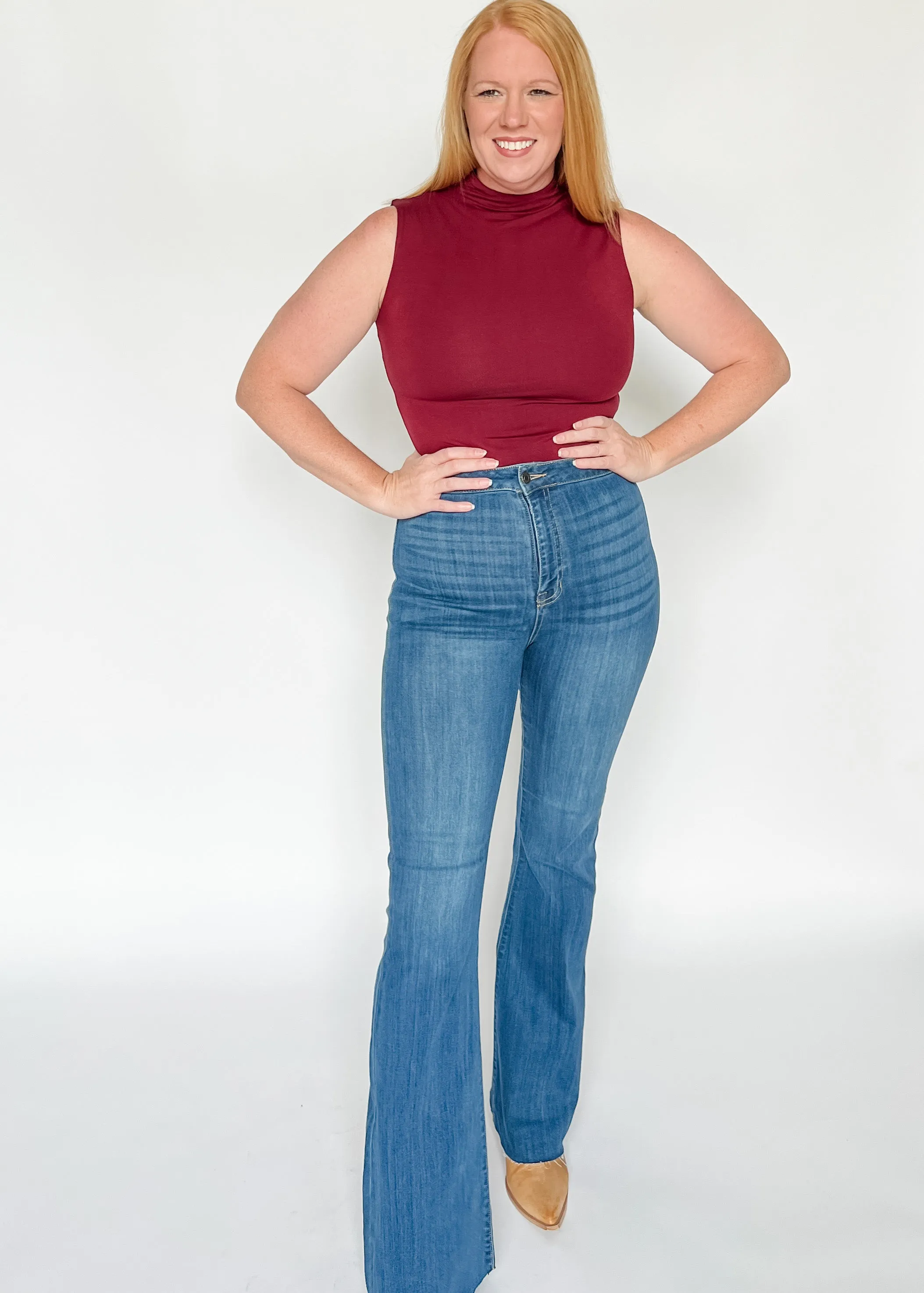 Smooth Mock Neck Bodysuit - Burgundy