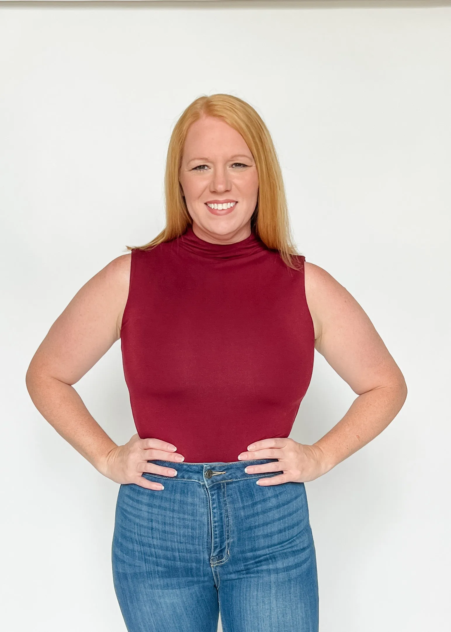 Smooth Mock Neck Bodysuit - Burgundy