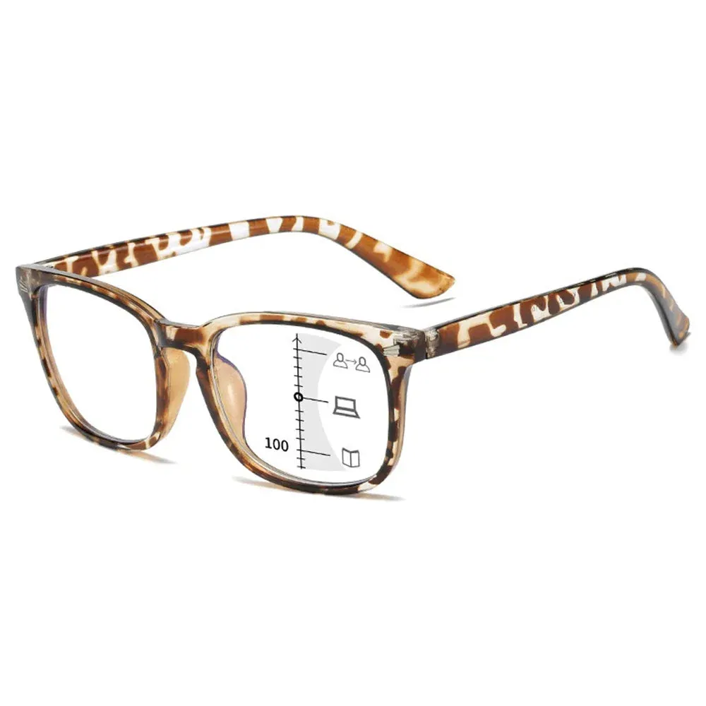 Square Progressive Multifocus Reading Glasses Anti Blue Light Presbyopic Glasses Spring Hinge Readers Far and Near Eyewear