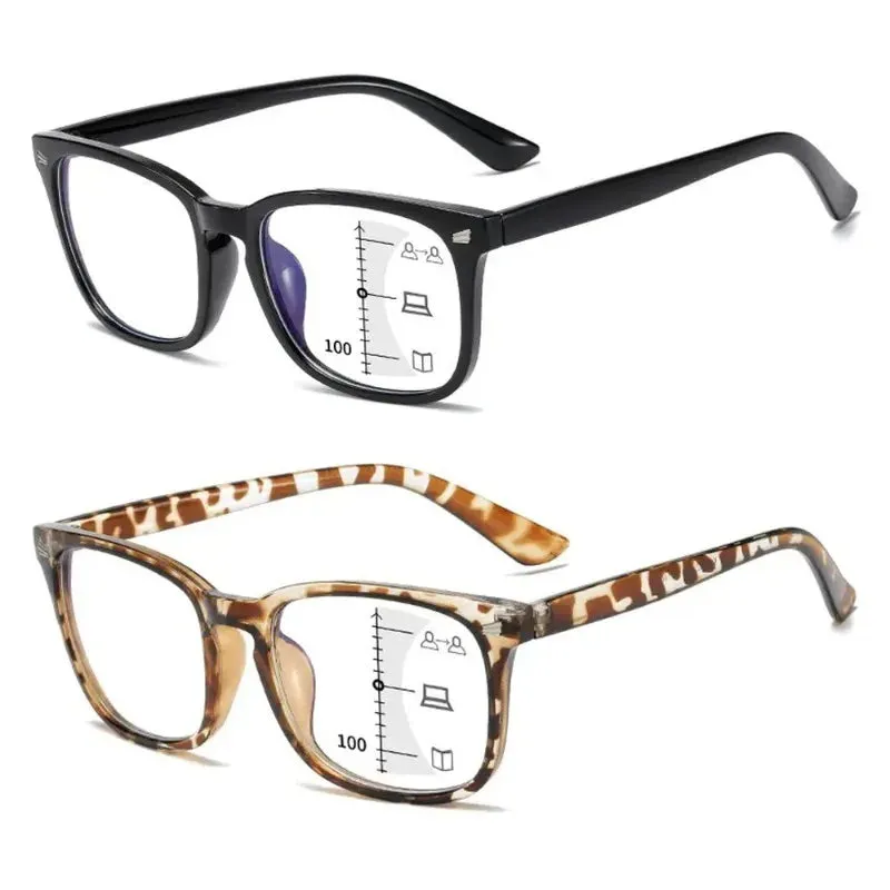 Square Progressive Multifocus Reading Glasses Anti Blue Light Presbyopic Glasses Spring Hinge Readers Far and Near Eyewear