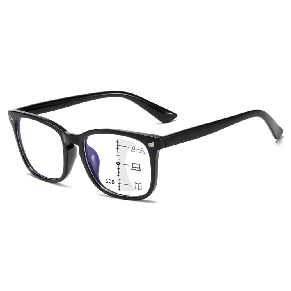 Square Progressive Multifocus Reading Glasses Anti Blue Light Presbyopic Glasses Spring Hinge Readers Far and Near Eyewear