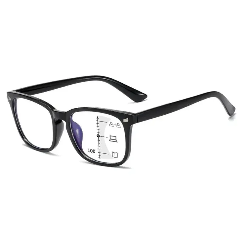 Square Progressive Multifocus Reading Glasses Anti Blue Light Presbyopic Glasses Spring Hinge Readers Far and Near Eyewear