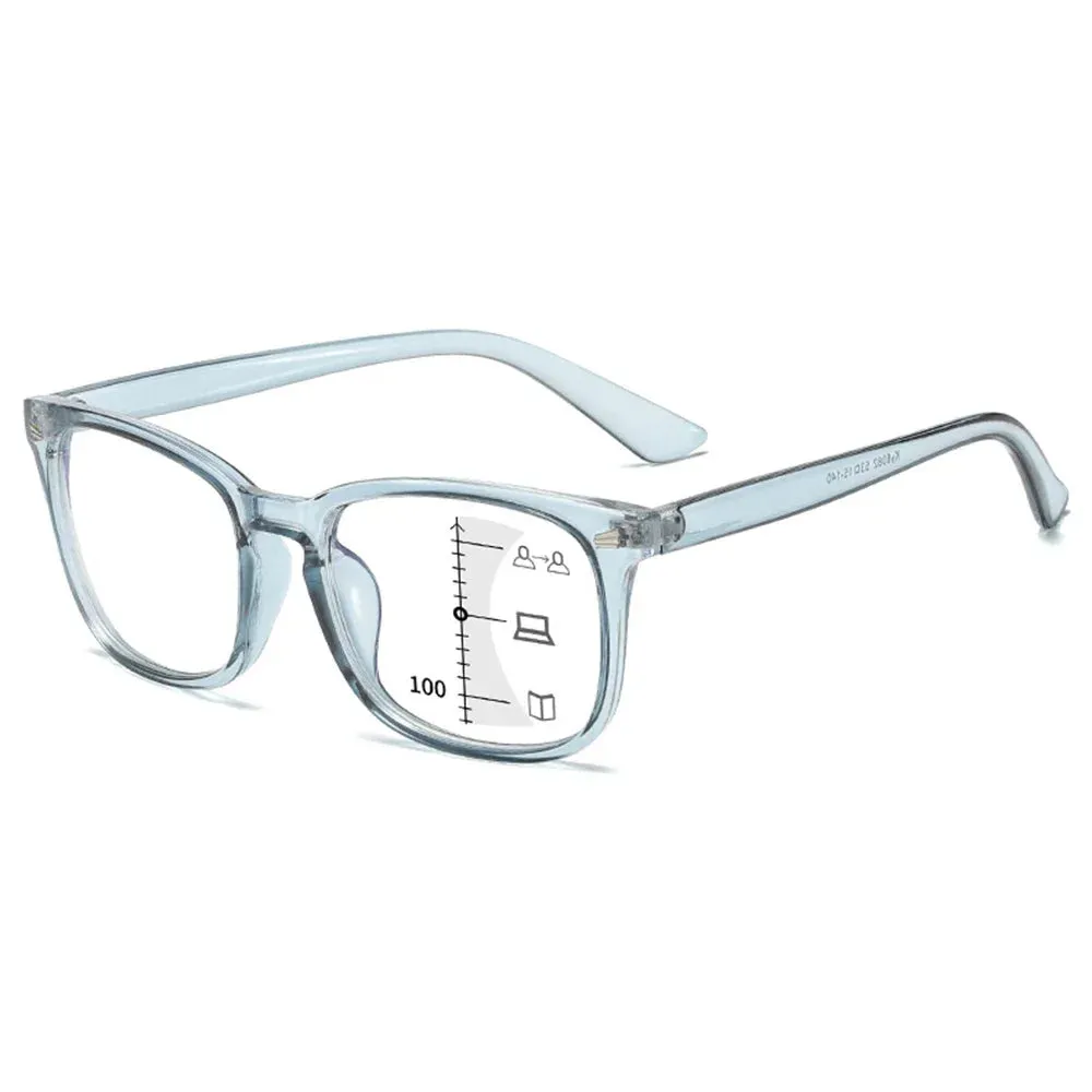 Square Progressive Multifocus Reading Glasses Anti Blue Light Presbyopic Glasses Spring Hinge Readers Far and Near Eyewear