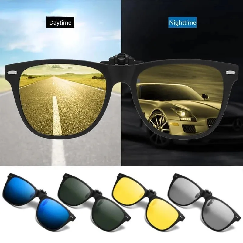 TR90 Polarized Clip On Men Sunglasses Ladies Flip Color Changing Sunglasses Night Vision Driving Glasses