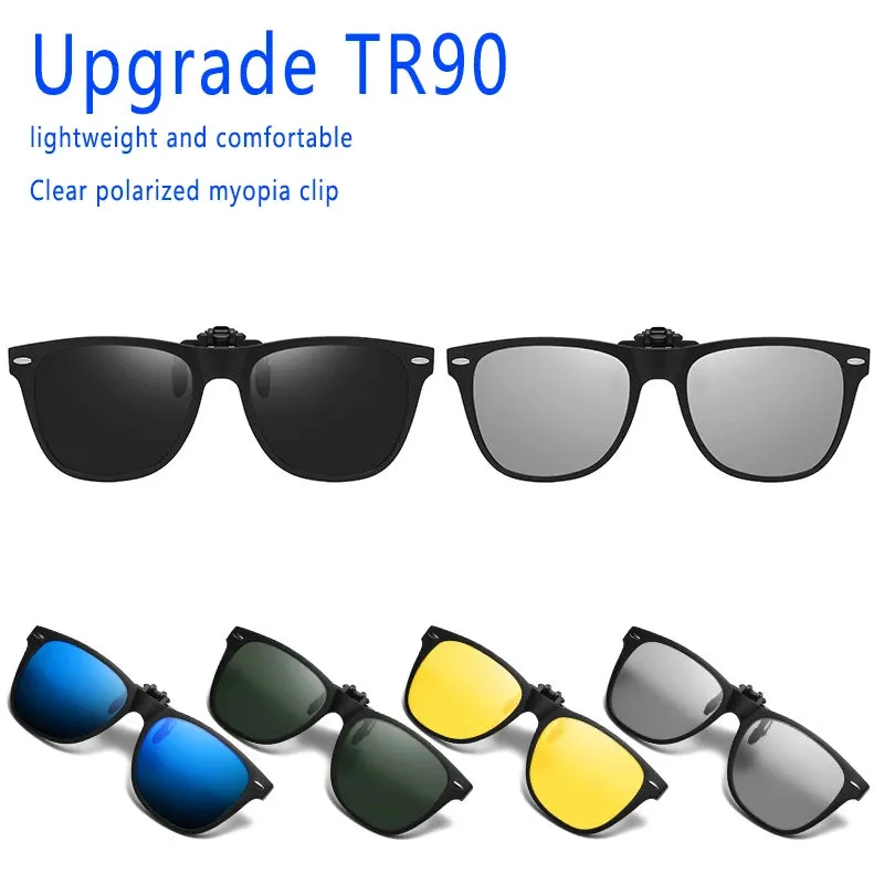 TR90 Polarized Clip On Men Sunglasses Ladies Flip Color Changing Sunglasses Night Vision Driving Glasses