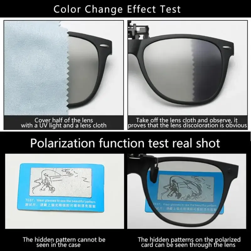 TR90 Polarized Clip On Men Sunglasses Ladies Flip Color Changing Sunglasses Night Vision Driving Glasses