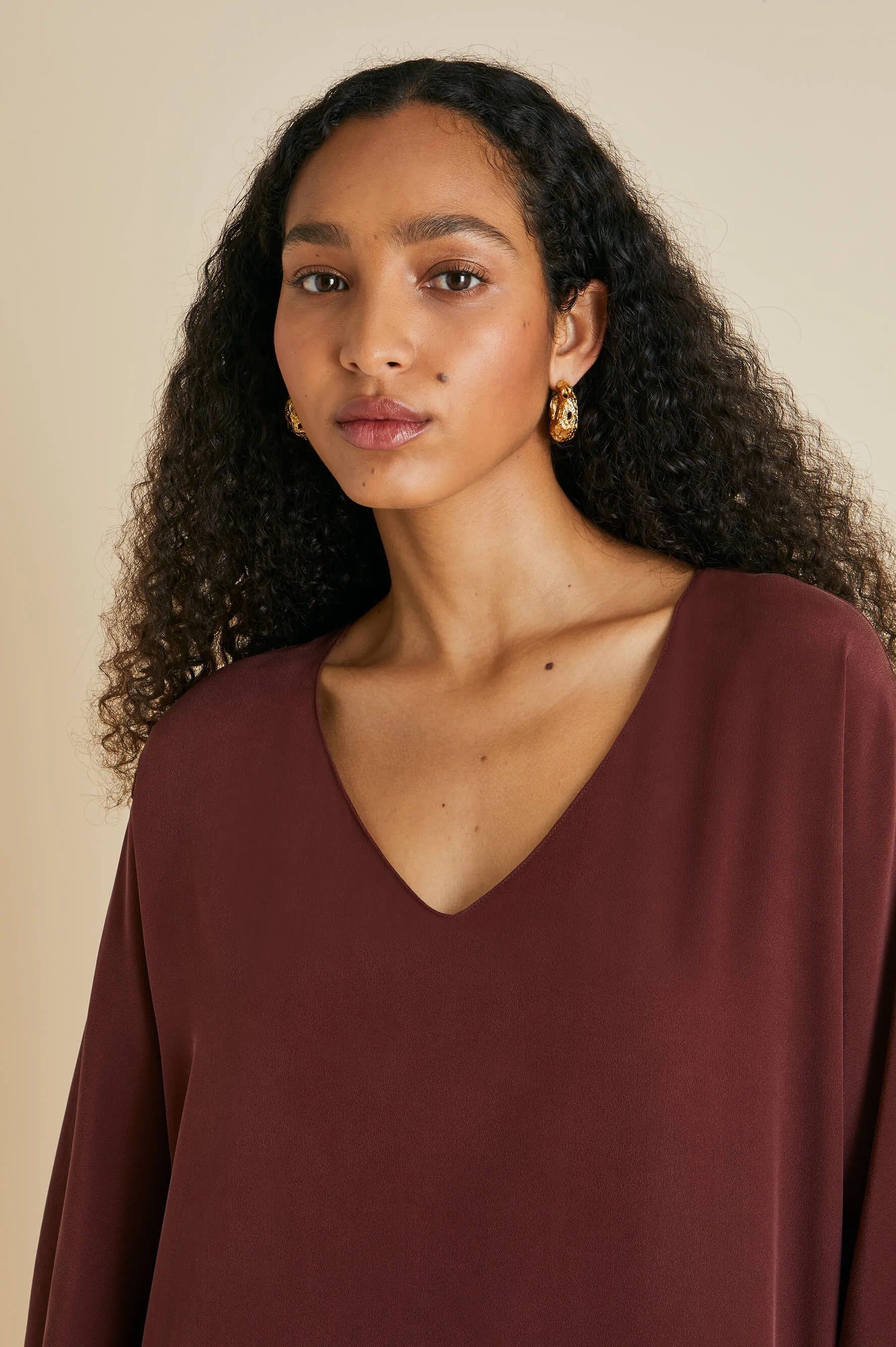 Vreeland Burgundy Dress in Silk Crêpe de Chine