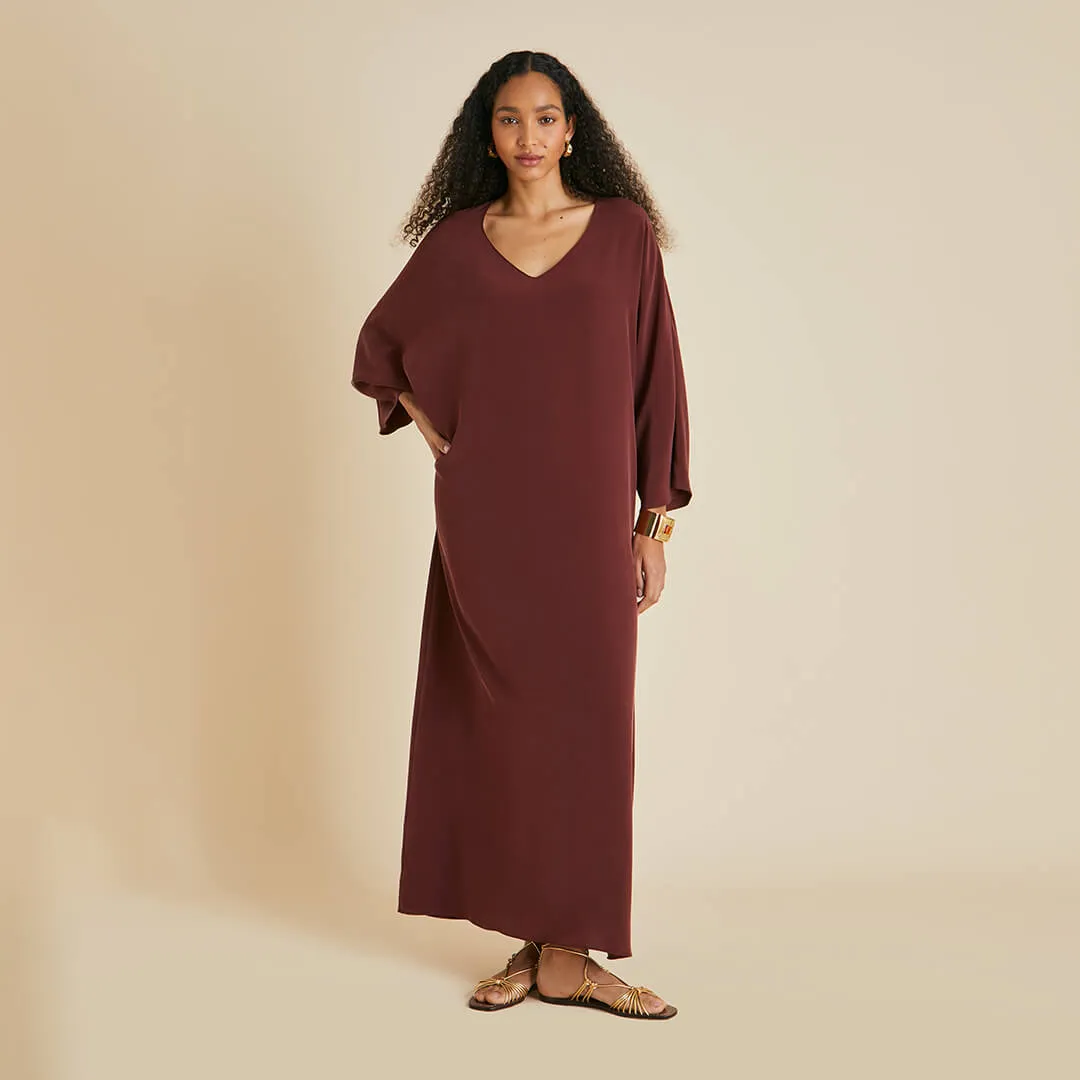 Vreeland Burgundy Dress in Silk Crêpe de Chine