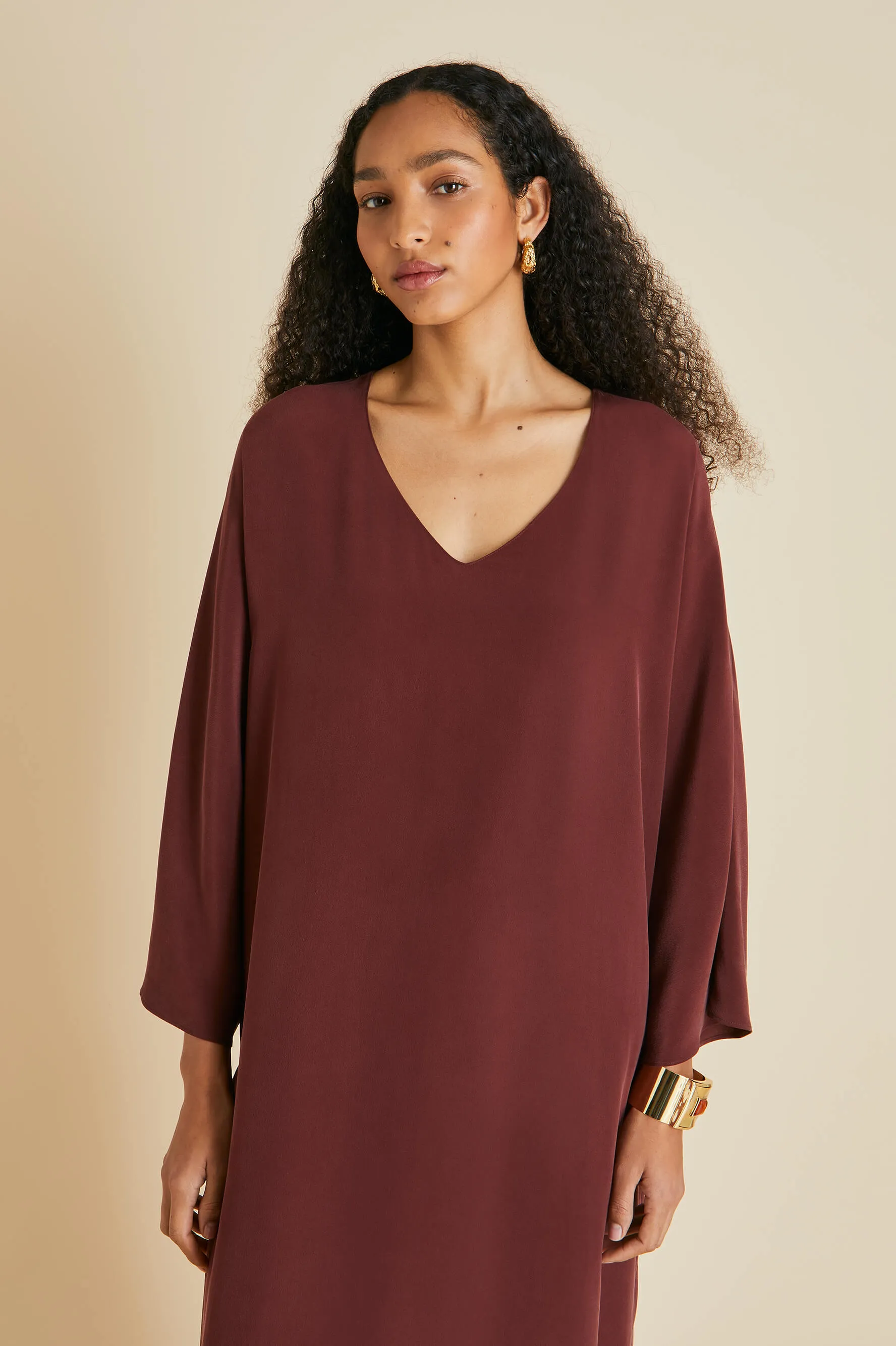 Vreeland Burgundy Dress in Silk Crêpe de Chine