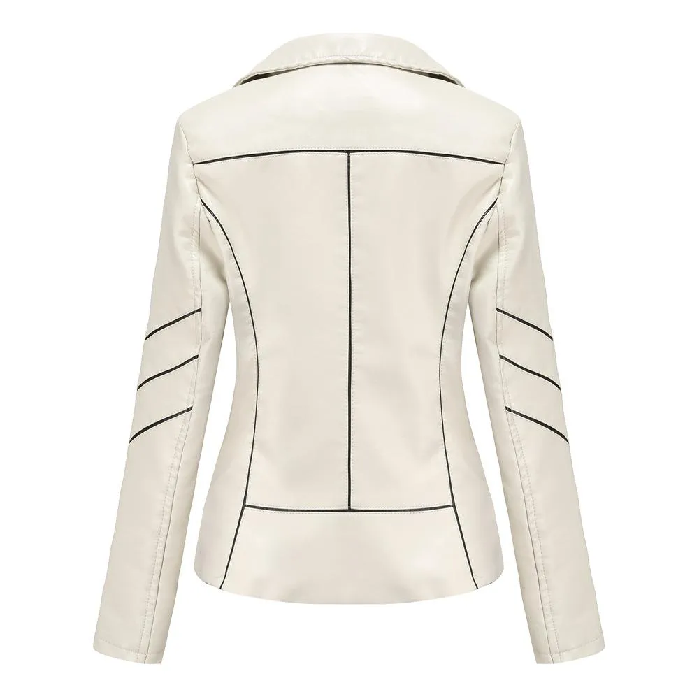 Women biker long sleeve slim fit zip up ladies jacket